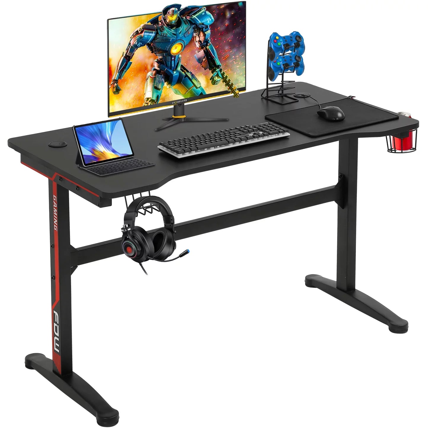 Gaming Desk Computer Desk 47.2 Inches Writing Desk Ofiice Desk Student PC Desk Extra Large Modern Ergonomic Racing Style Table Workstation Carbon Fiber Cup Holder Headphone Hook