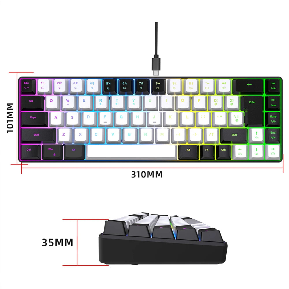 Gaming Keyboard 68 Keys Wired Computer Keyboard Mechanical Keyboard with RGB Backlight Keyboard for PC Laptop Gamer