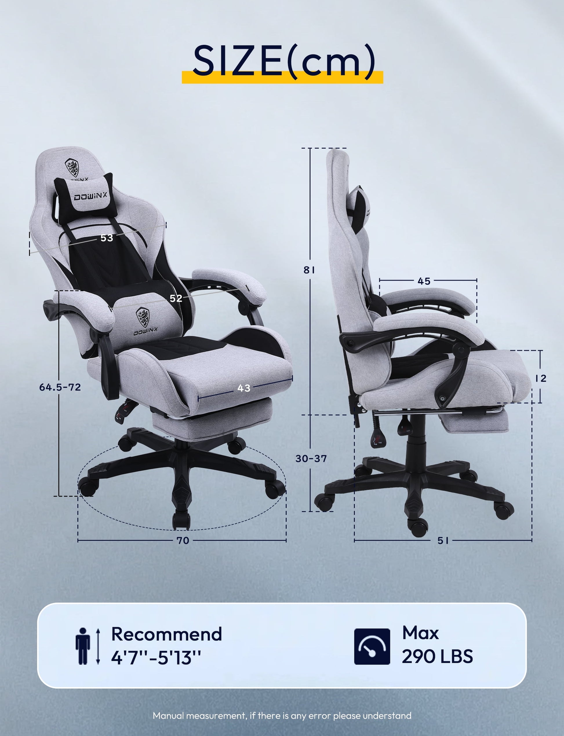 Fabric Gaming Chair with Pocket Spring Cushion, Ergonomic Computer Chair with Footrest, Cloth Gamer Chair with Massage Lumbar Support and Headrest, Light Grey