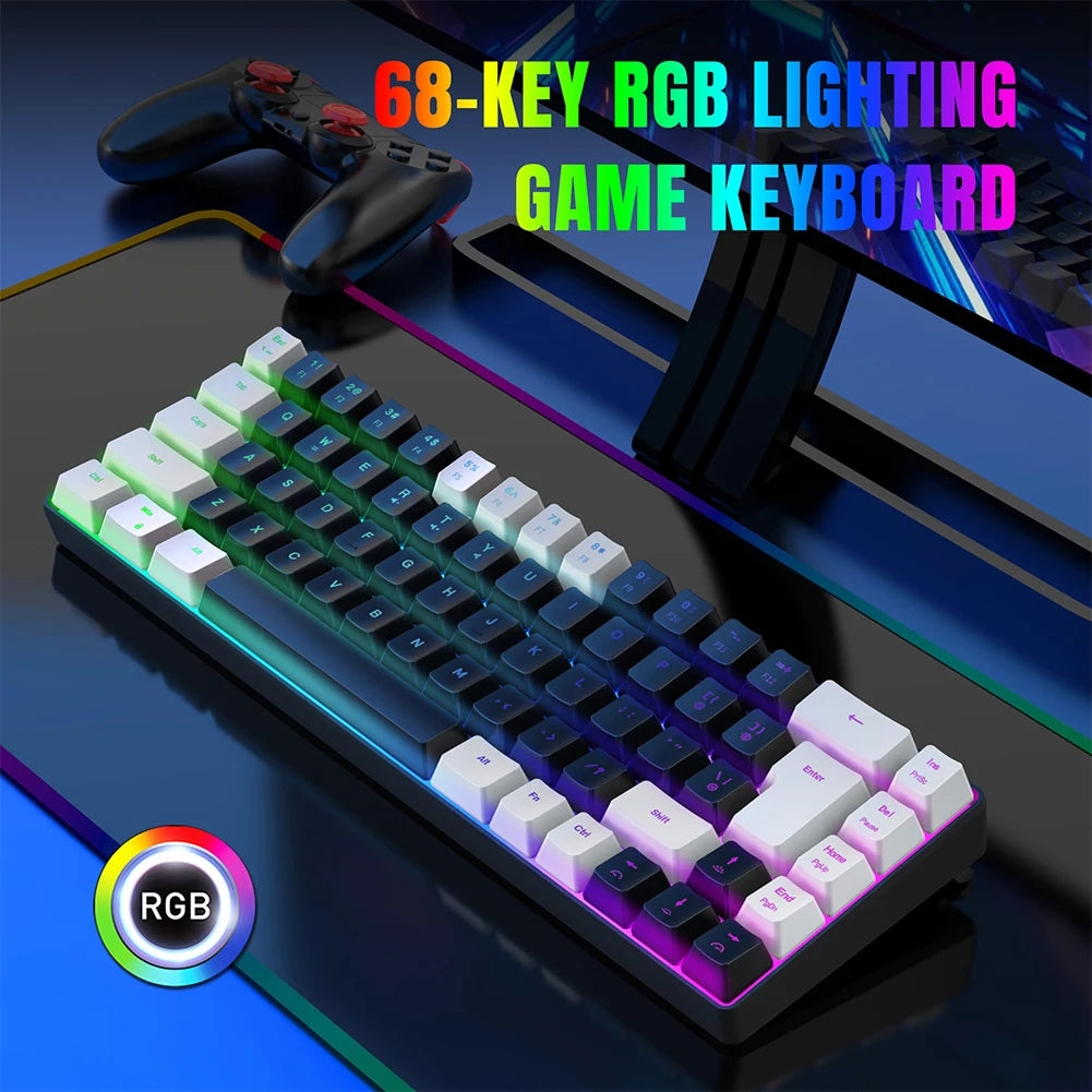 Gaming Keyboard 68 Keys Wired Computer Keyboard Mechanical Keyboard with RGB Backlight Keyboard for PC Laptop Gamer