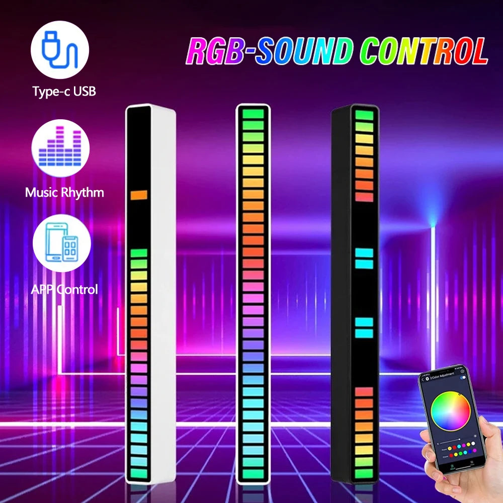 RGB Sound Control Light Bar Pickup Rhythm Light Music Car Home USB Ambient Light Atmosphere Night Lamp for Disco Game Computer