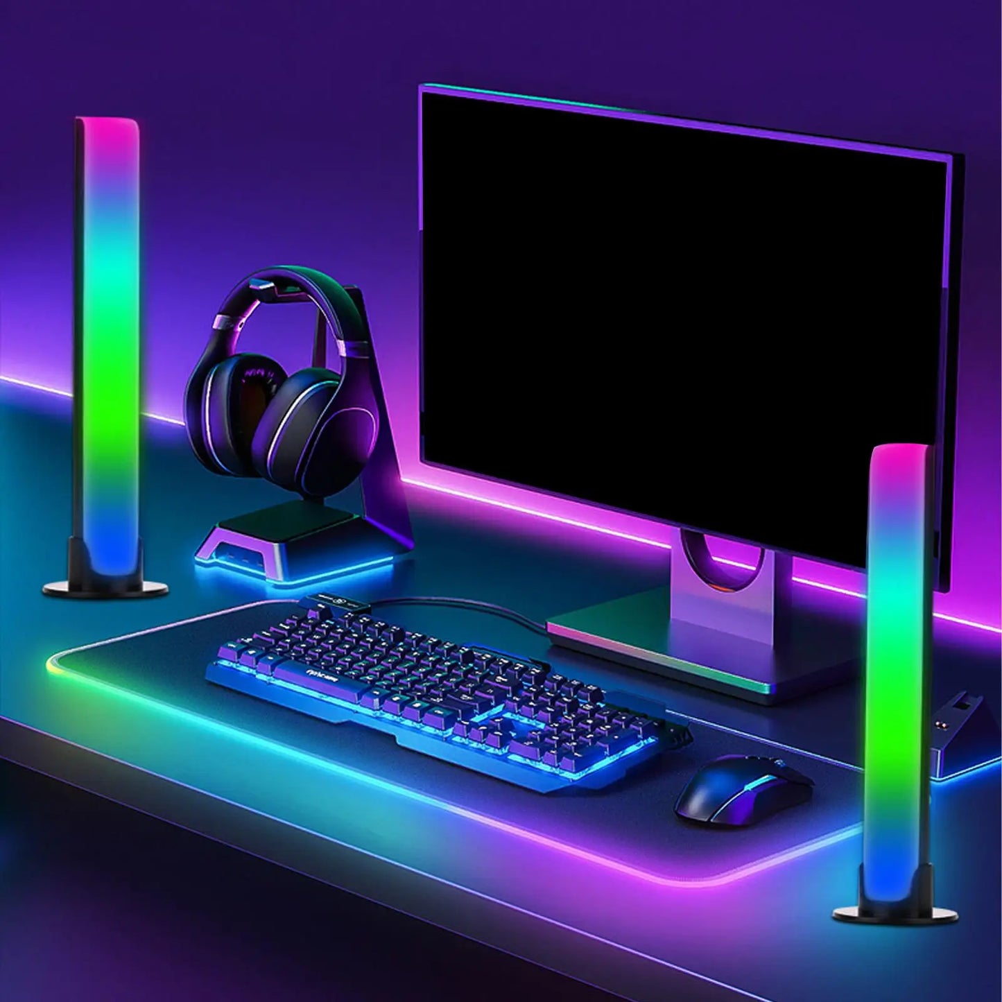 RGB Sound Control Light Bar Pickup Rhythm Light Music Car Home USB Ambient Light Atmosphere Night Lamp for Disco Game Computer