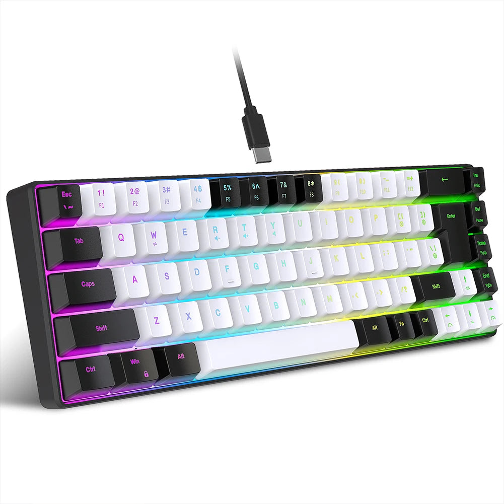 Gaming Keyboard 68 Keys Wired Computer Keyboard Mechanical Keyboard with RGB Backlight Keyboard for PC Laptop Gamer